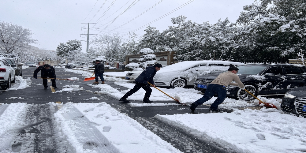 破冰除雪 我們在行動！ ——綠葉集團黨團員清掃園區積雪